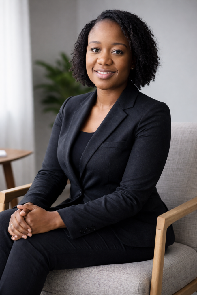 confident smile in a modern office